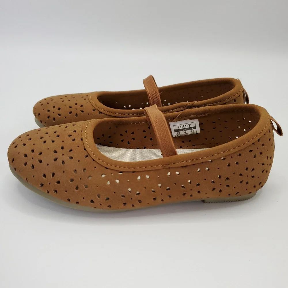 Carter's Easton SIZE 8 Girls Heart Cutout Ballet Flat Shoes Warm Tan